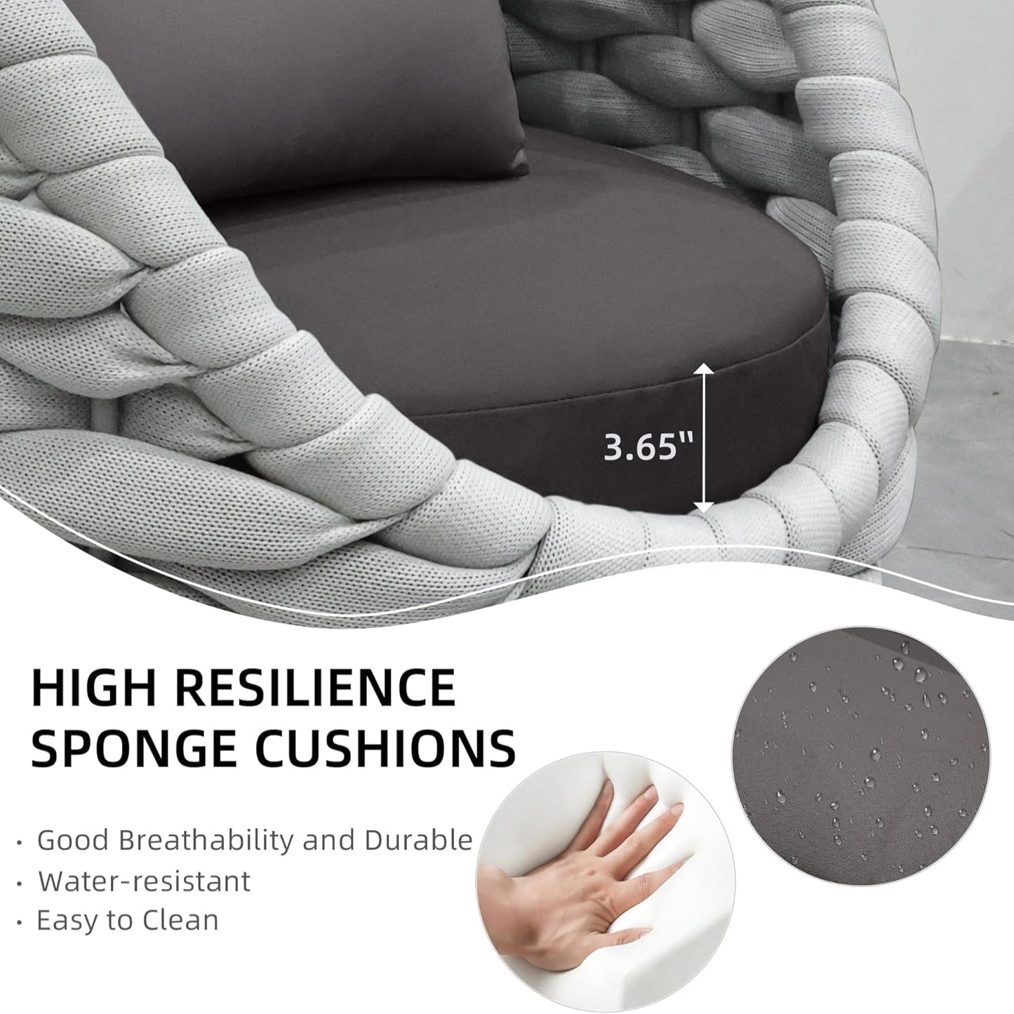 6-Piece Aluminum Patio Furniture Set, Olefin Rope Modern Outdoor Conversation Set Sectional Sofa with Water Repellent Thick Cushions and Coffee Table for Balcony, Garden, Light Grey