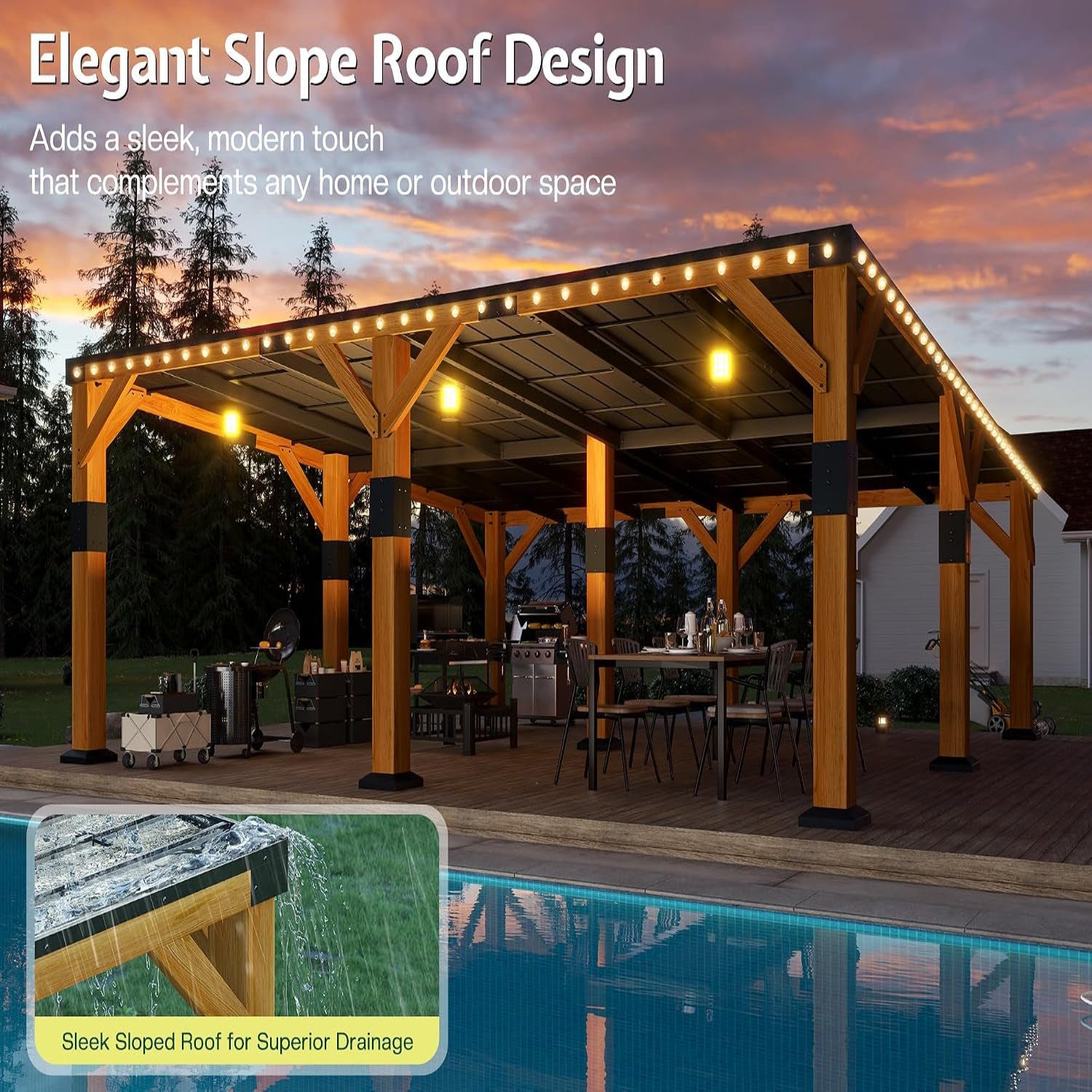 20' X 20' Cedar Wood Gazebo with Sloped Galvanized Steel Roof, Hardtop Gazebo Pavilion with Durable, Rot-Resistant Construction, Permanent Outdoor Pergola for Backyard, Garden & Deck