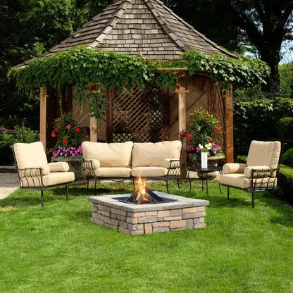 28 In. X 14 In. Steel Wood Random Stone Limestone Square Fire Pit Kit