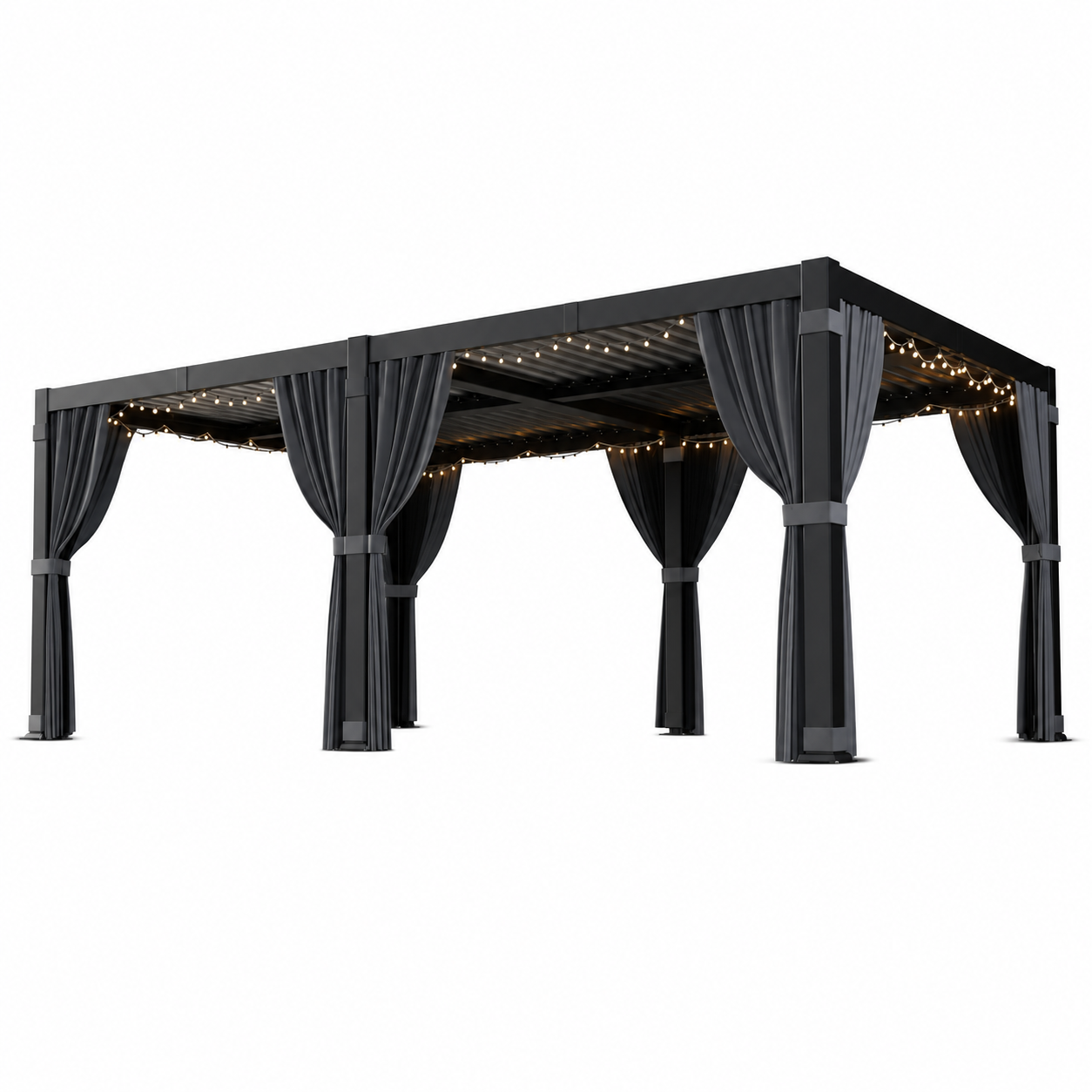 12 Ft. X 20 Ft. Black Aluminum Outdoor Louvered Pergola with Water-Tight Adjustable Roof