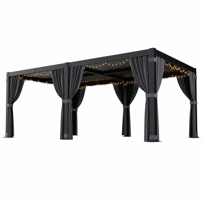 12 Ft. X 20 Ft. Black Aluminum Outdoor Louvered Pergola with Water-Tight Adjustable Roof