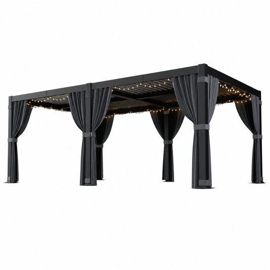 12 Ft. X 20 Ft. Black Aluminum Outdoor Louvered Pergola with Water-Tight Adjustable Roof