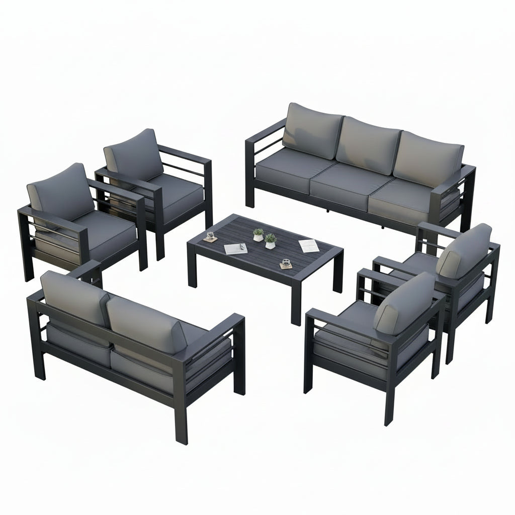 Aluminum Patio Furniture Set, 7 Piece Metal Outdoor Set, Patio Furniture Set with Waterproof Covers for Backyard Garden（Grey）