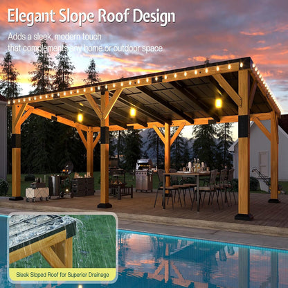 12' X 24' Cedar Wood Gazebo with Sloped Galvanized Steel Roof, Hardtop Gazebo Pavilion with Durable, Rot-Resistant Construction, Permanent Outdoor Pergola for Backyard, Garden & Deck