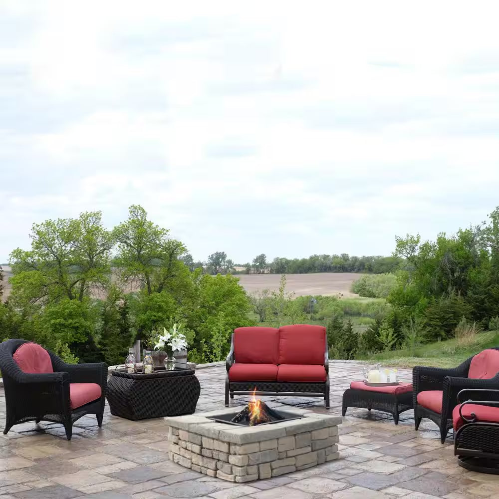 28 In. X 14 In. Steel Wood Random Stone Limestone Square Fire Pit Kit