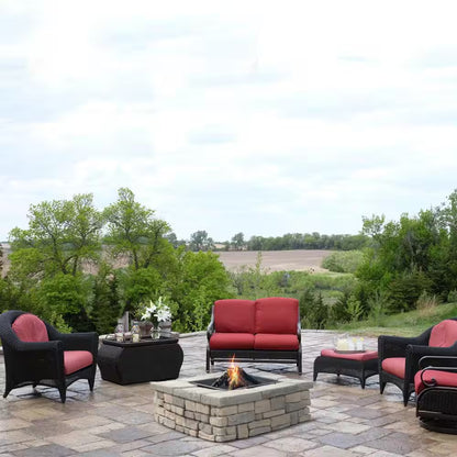 28 In. X 14 In. Steel Wood Random Stone Limestone Square Fire Pit Kit