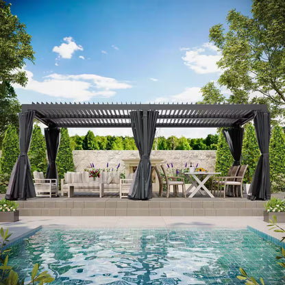 12 Ft. X 20 Ft. Black Aluminum Outdoor Adjustable Louvered Pergola with Waterproof Roof