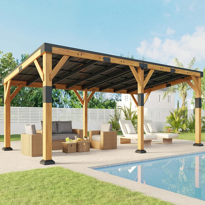 12' X 24' Cedar Wood Gazebo with Sloped Galvanized Steel Roof, Hardtop Gazebo Pavilion with Durable, Rot-Resistant Construction, Permanent Outdoor Pergola for Backyard, Garden & Deck