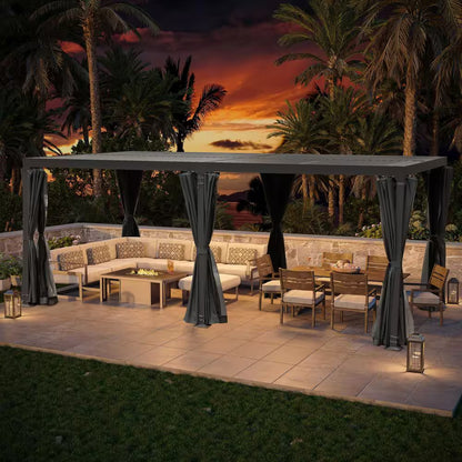 12 Ft. X 20 Ft. Black Aluminum Outdoor Adjustable Louvered Pergola with Waterproof Roof