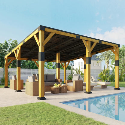 20' X 20' Cedar Wood Gazebo with Sloped Galvanized Steel Roof, Hardtop Gazebo Pavilion with Durable, Rot-Resistant Construction, Permanent Outdoor Pergola for Backyard, Garden & Deck