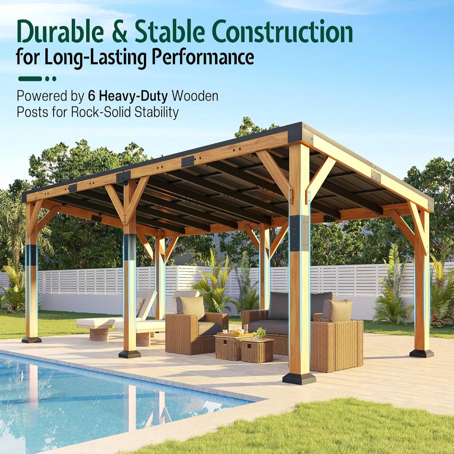 12' X 24' Cedar Wood Gazebo with Sloped Galvanized Steel Roof, Hardtop Gazebo Pavilion with Durable, Rot-Resistant Construction, Permanent Outdoor Pergola for Backyard, Garden & Deck
