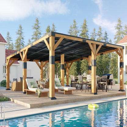 20' X 20' Cedar Wood Gazebo with Sloped Galvanized Steel Roof, Hardtop Gazebo Pavilion with Durable, Rot-Resistant Construction, Permanent Outdoor Pergola for Backyard, Garden & Deck