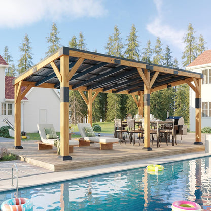 12' X 24' Cedar Wood Gazebo with Sloped Galvanized Steel Roof, Hardtop Gazebo Pavilion with Durable, Rot-Resistant Construction, Permanent Outdoor Pergola for Backyard, Garden & Deck