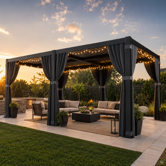 12 Ft. X 20 Ft. Black Aluminum Outdoor Louvered Pergola with Water-Tight Adjustable Roof