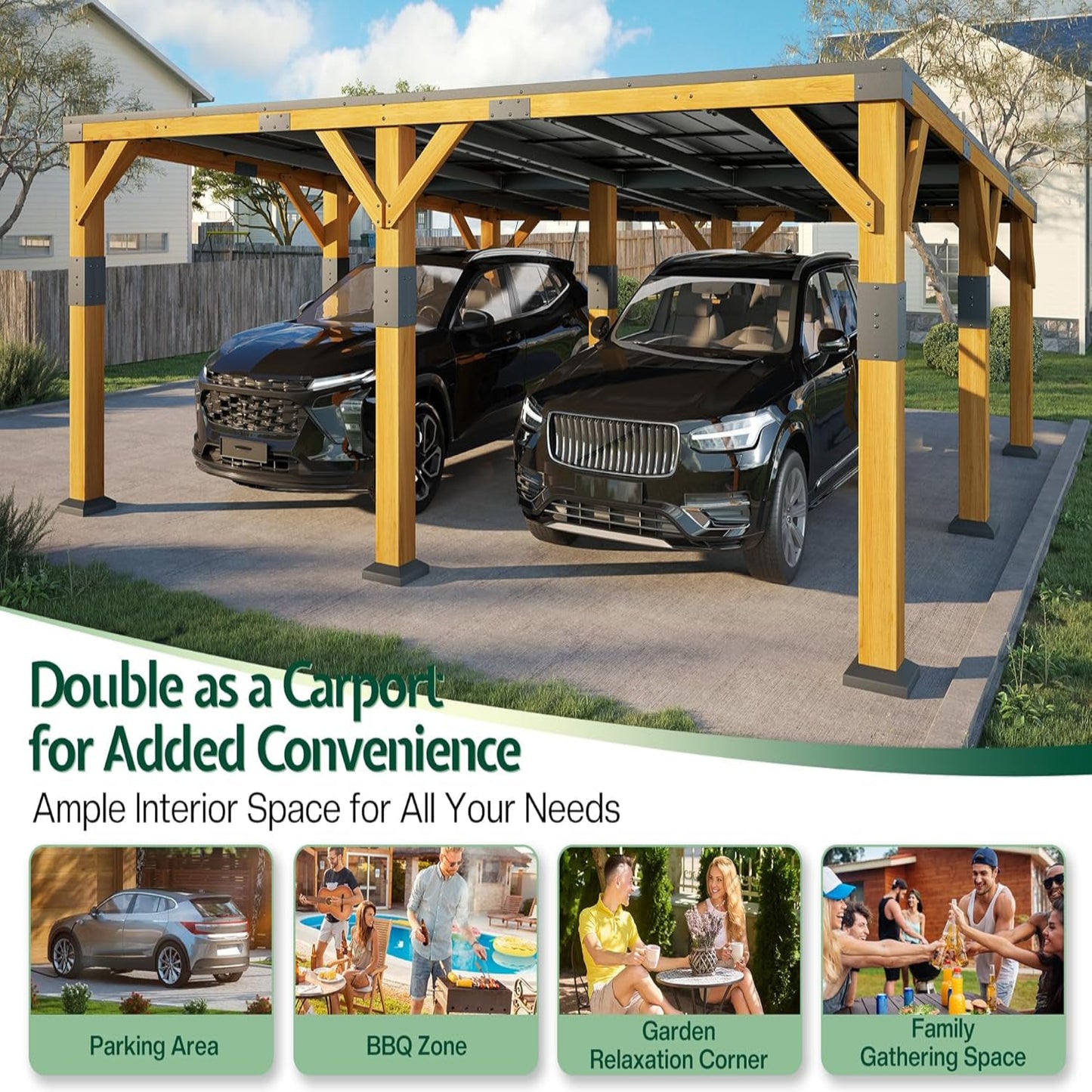 20' X 20' Cedar Wood Gazebo with Sloped Galvanized Steel Roof, Hardtop Gazebo Pavilion with Durable, Rot-Resistant Construction, Permanent Outdoor Pergola for Backyard, Garden & Deck