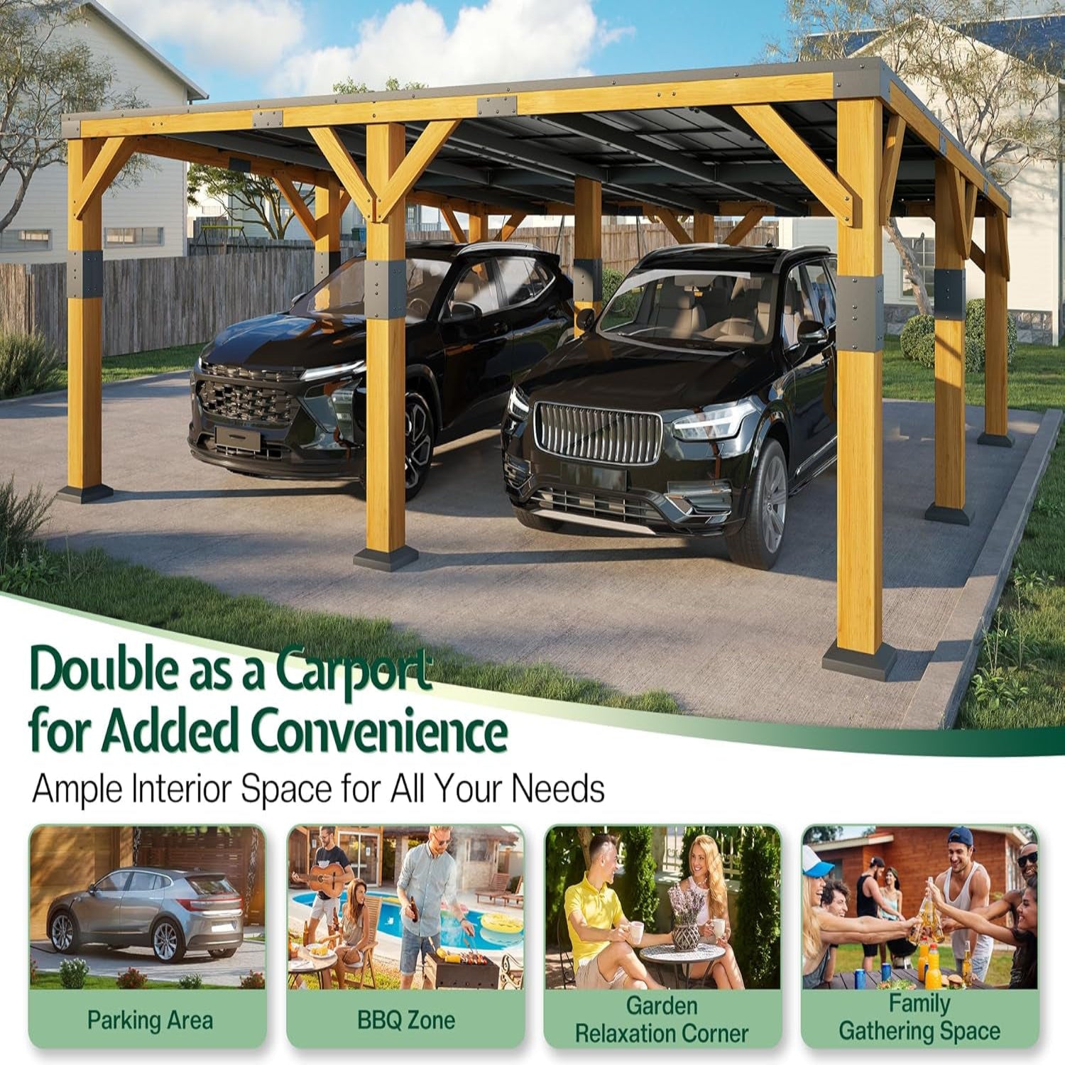 20' X 20' Cedar Wood Gazebo with Sloped Galvanized Steel Roof, Hardtop Gazebo Pavilion with Durable, Rot-Resistant Construction, Permanent Outdoor Pergola for Backyard, Garden & Deck