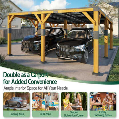 20' X 20' Cedar Wood Gazebo with Sloped Galvanized Steel Roof, Hardtop Gazebo Pavilion with Durable, Rot-Resistant Construction, Permanent Outdoor Pergola for Backyard, Garden & Deck