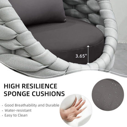 6-Piece Aluminum Patio Furniture Set, Olefin Rope Modern Outdoor Conversation Set Sectional Sofa with Water Repellent Thick Cushions and Coffee Table for Balcony, Garden, Light Grey