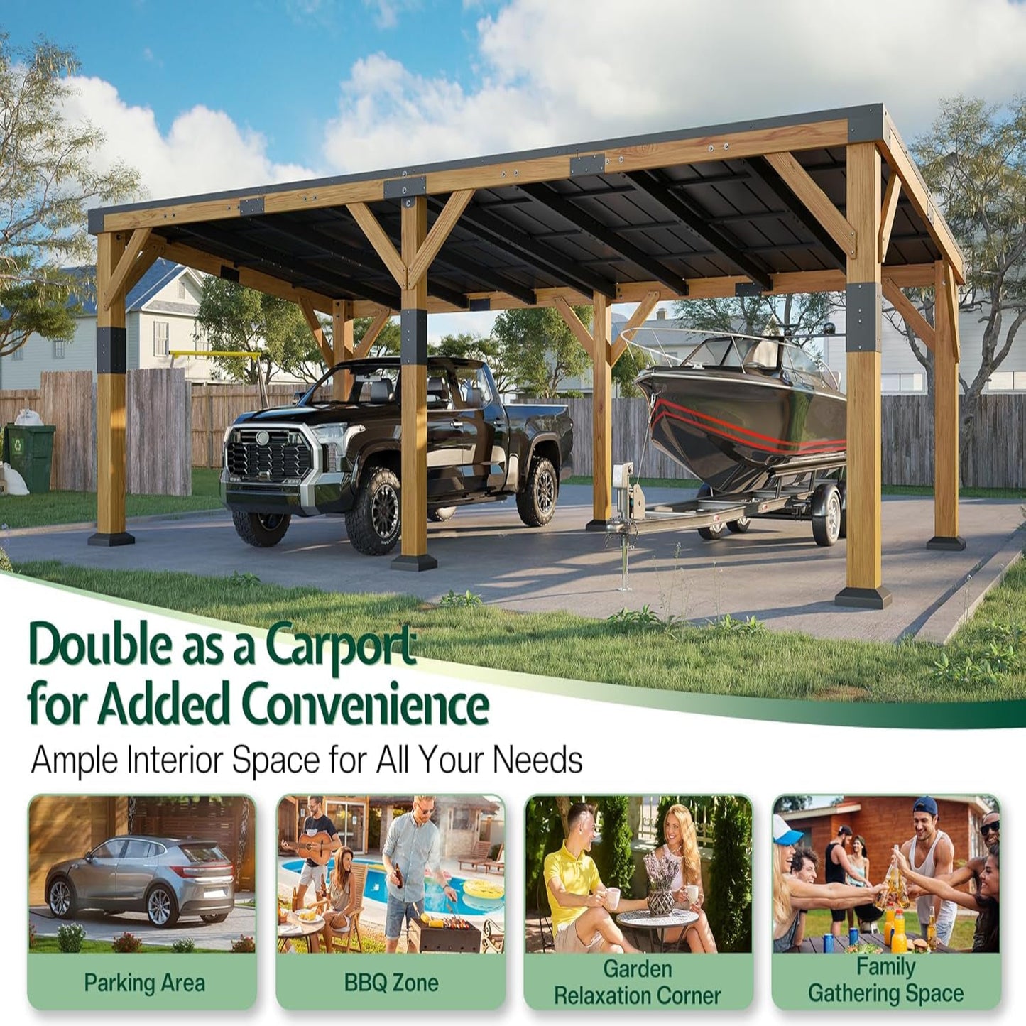 12' X 24' Cedar Wood Gazebo with Sloped Galvanized Steel Roof, Hardtop Gazebo Pavilion with Durable, Rot-Resistant Construction, Permanent Outdoor Pergola for Backyard, Garden & Deck