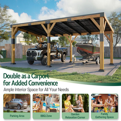 12' X 24' Cedar Wood Gazebo with Sloped Galvanized Steel Roof, Hardtop Gazebo Pavilion with Durable, Rot-Resistant Construction, Permanent Outdoor Pergola for Backyard, Garden & Deck