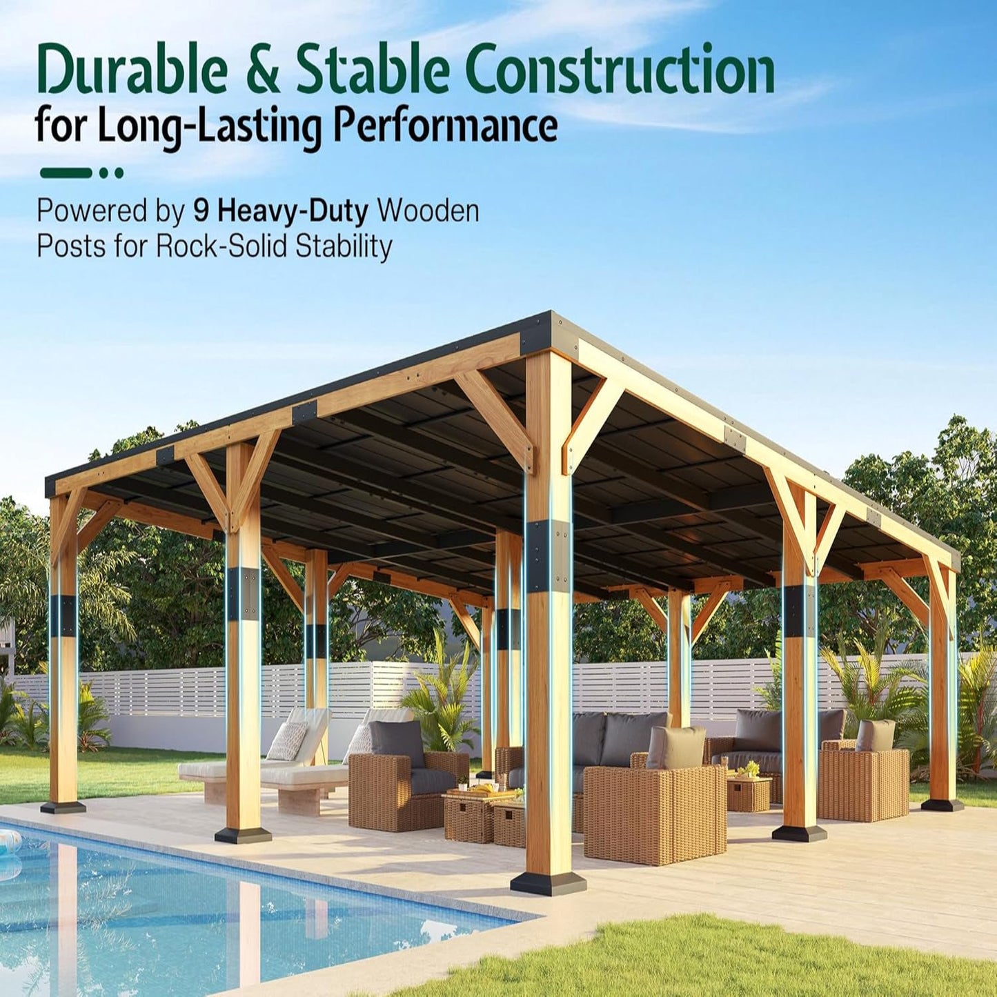 20' X 20' Cedar Wood Gazebo with Sloped Galvanized Steel Roof, Hardtop Gazebo Pavilion with Durable, Rot-Resistant Construction, Permanent Outdoor Pergola for Backyard, Garden & Deck