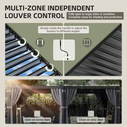 12 Ft. X 20 Ft. Black Aluminum Outdoor Louvered Pergola with Water-Tight Adjustable Roof