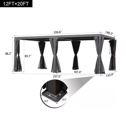 12 Ft. X 20 Ft. Black Aluminum Outdoor Adjustable Louvered Pergola with Waterproof Roof